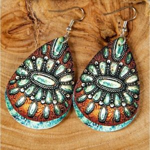New.  Western pattern PU leather earrings.